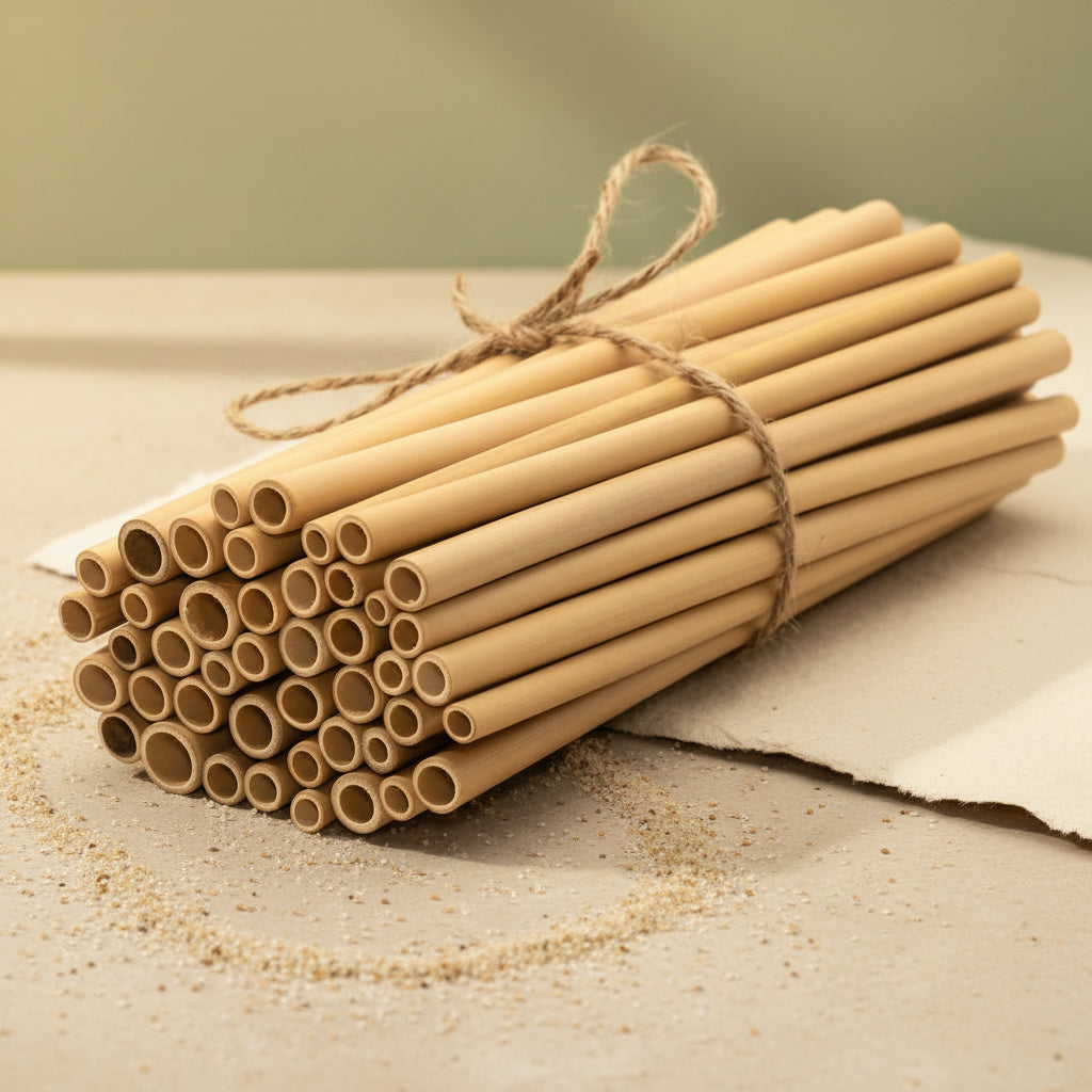 Juego de pajitas de bambú desechables