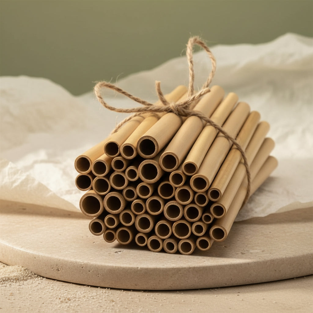 Juego de pajitas de bambú desechables