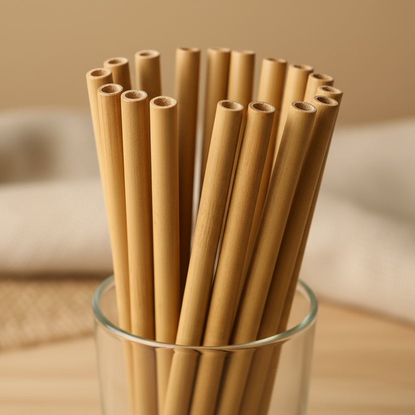 Juego de pajitas de bambú desechables