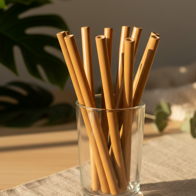 Juego de pajitas de bambú desechables