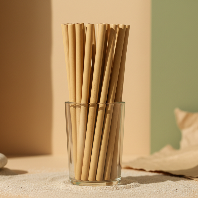 Juego de pajitas de bambú desechables