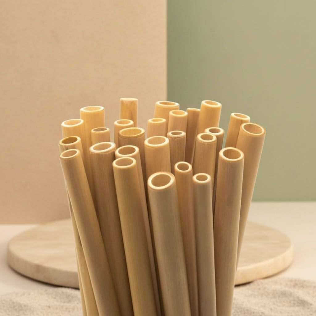Juego de pajitas de bambú desechables